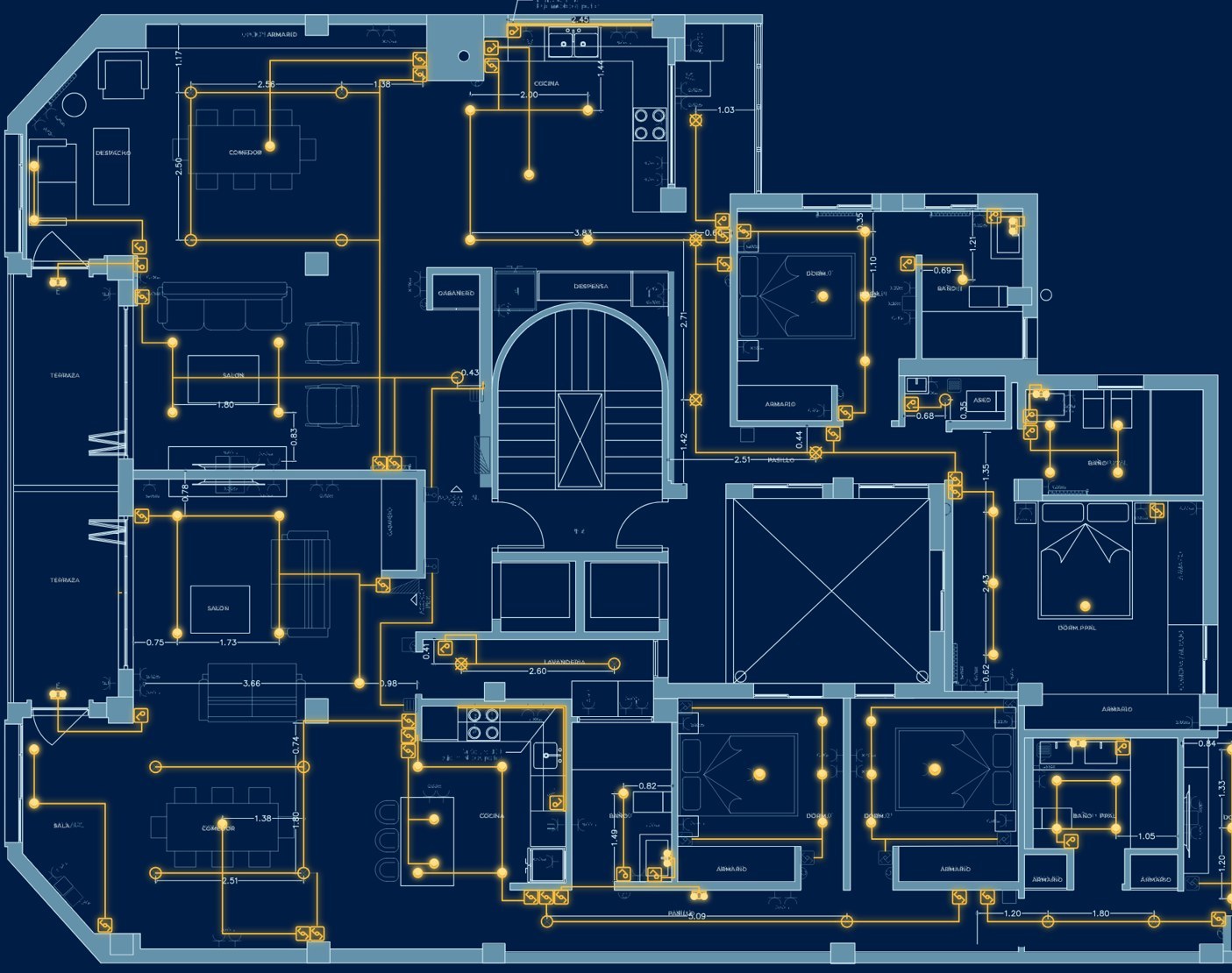 Plano de iluminación del proyecto, hecho por el estudio de Senda.